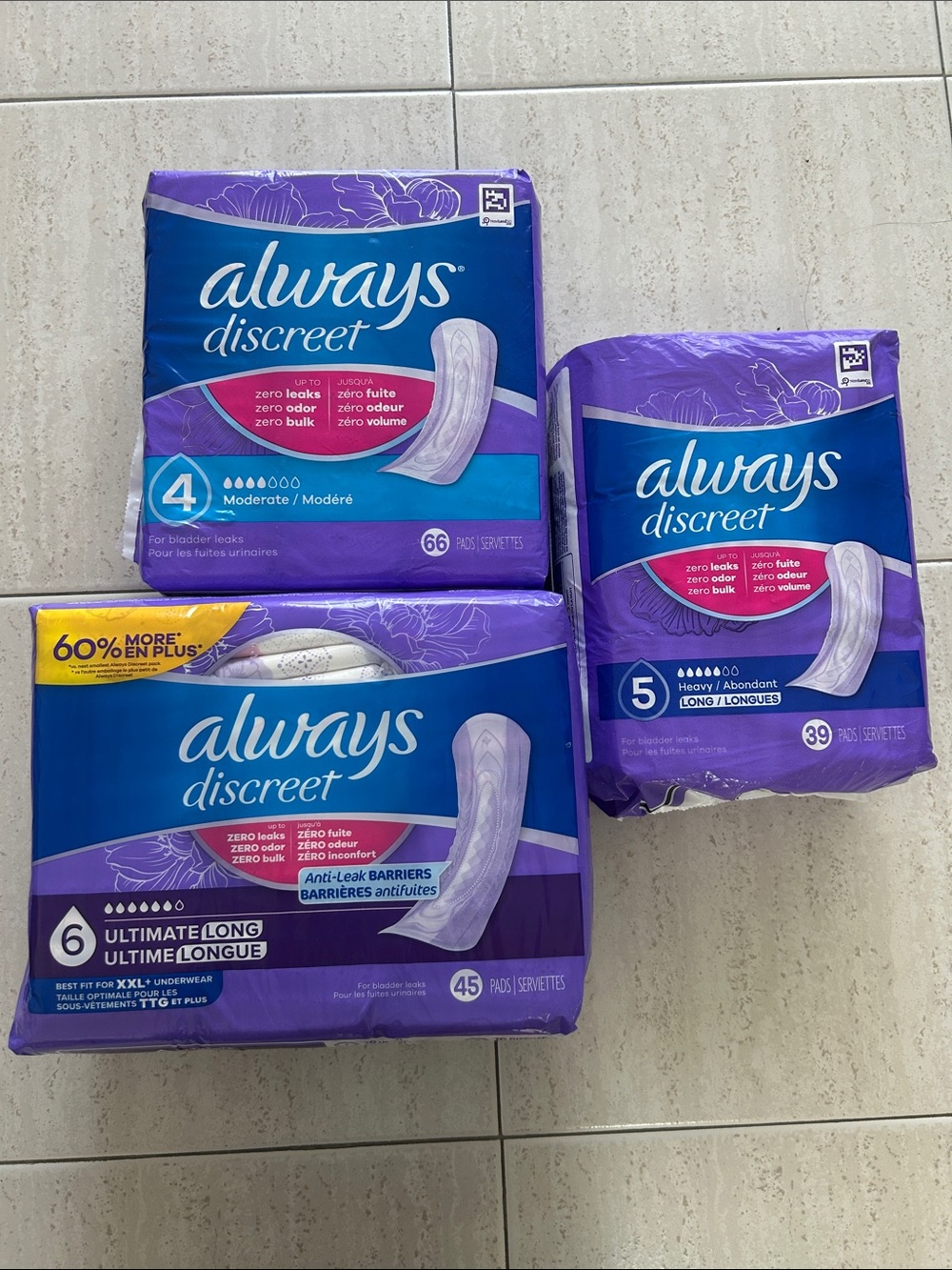 NEW 🆕 Lot of 3 Always Discreet Packaged Incontinence Pads Variety never opened